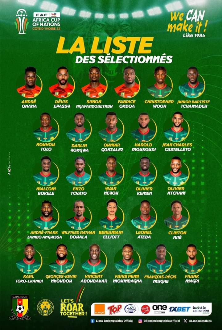 CAN 2023: 27 Lions indomptables à la conquête du titre de champion d’Afrique